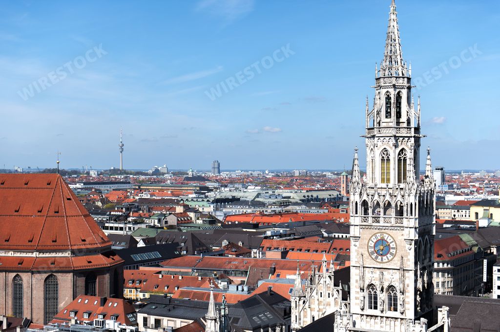 An aerial view of the picturesque city of Munich on a bright, sunny day