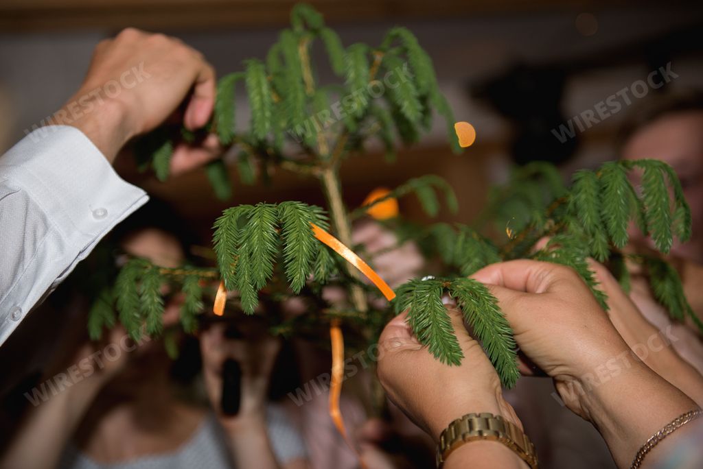 A closeup shot of the moments from Latvian wedding rituals and traditions