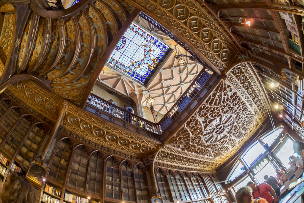 A low angle shot of the ceiling of  the famous bookshop Lello e Irmao