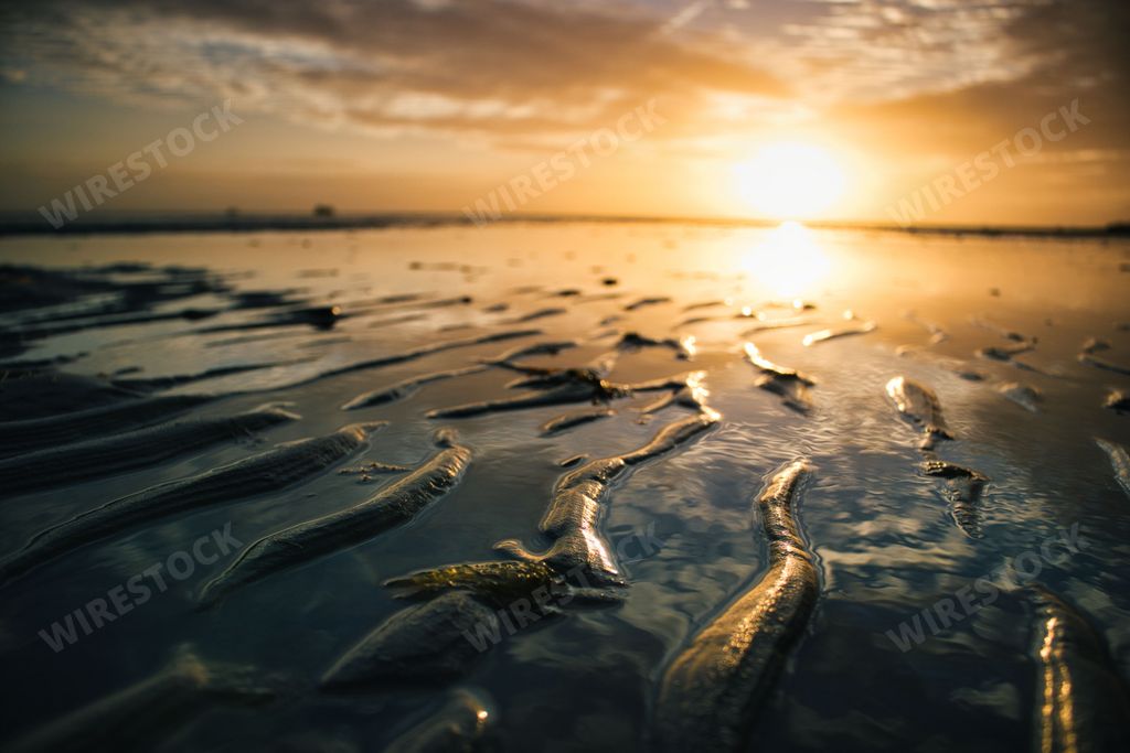 A beautiful view of a sunset over Appley beach in Ryde, Isle of Wight, England.