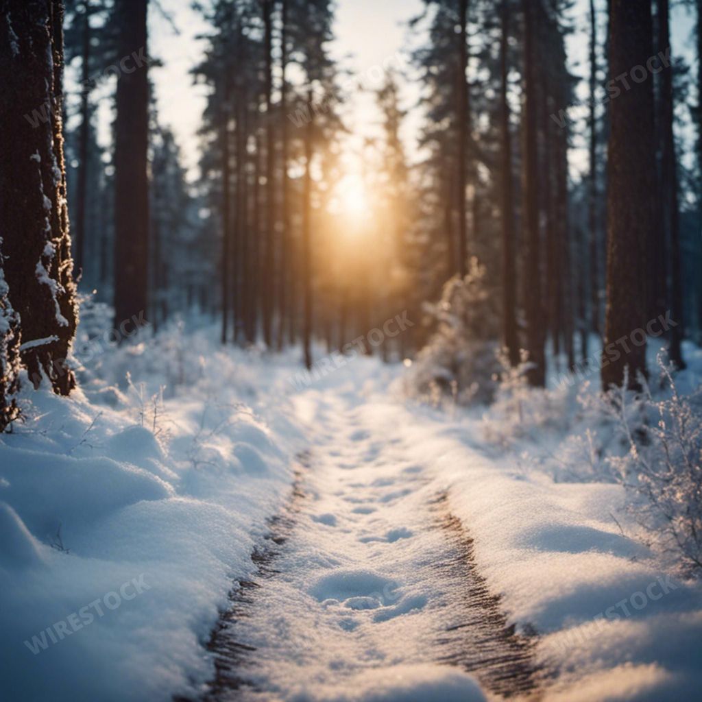 An AI-generated illustration of A picturesque winter scene showcasing a trail blanketed in pristine snow