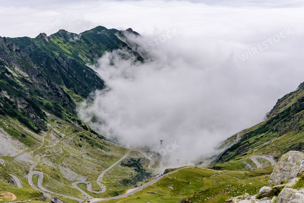 An aerial view of scenic nature around Transfagarasan, Romania