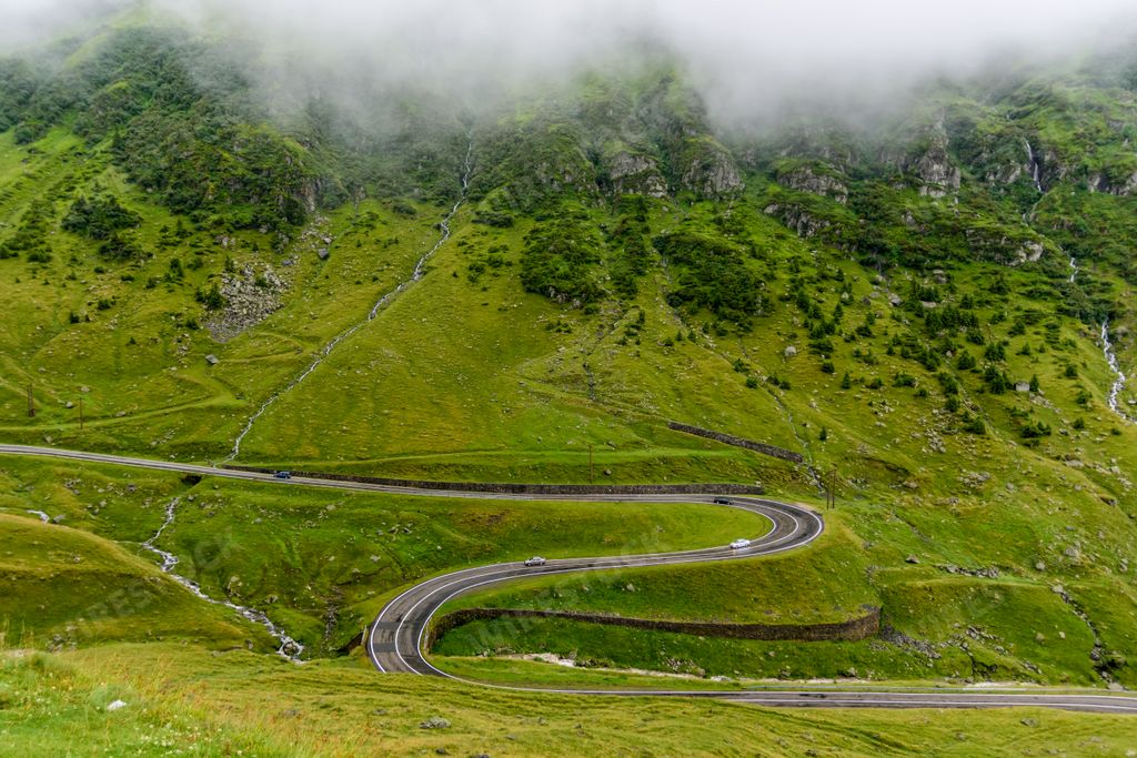An aerial view of scenic nature around Transfagarasan, Romania
