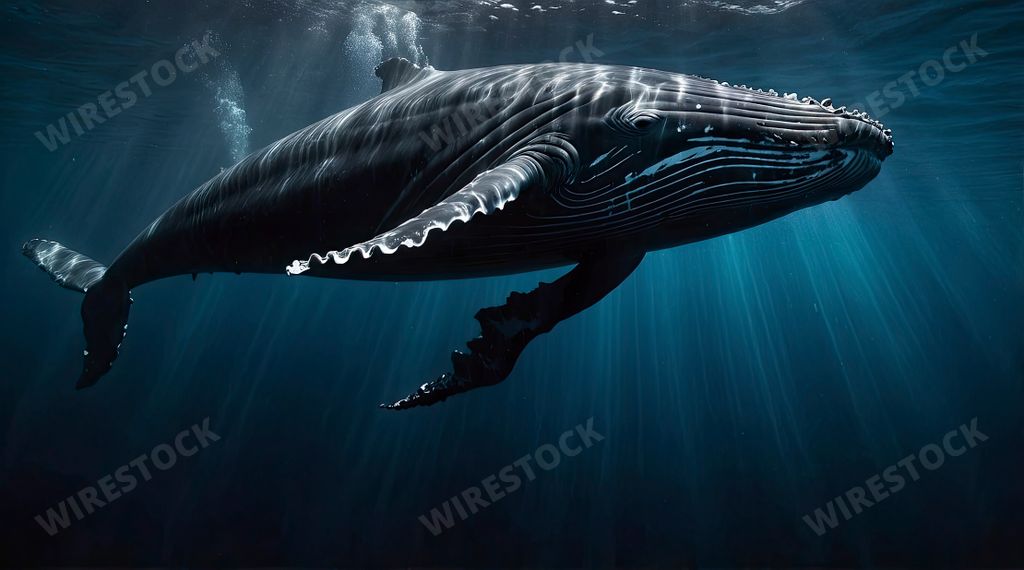An AI generated illustration of Two whales swimming together in the ocean