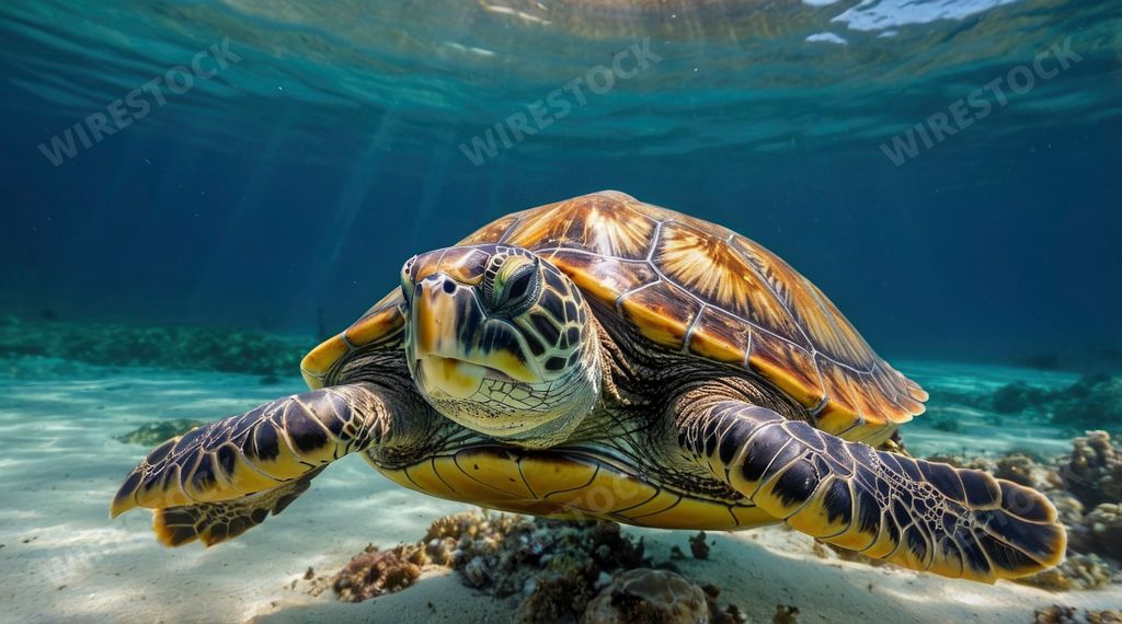 An AI generated illustration of A sea turtle gracefully swimming in the ocean depths