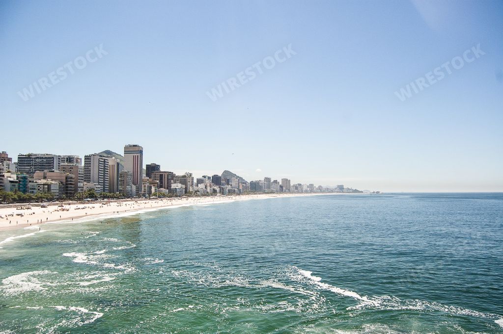 A scenic view of Copacabana Beach in Rio de Janeiro, Brazil