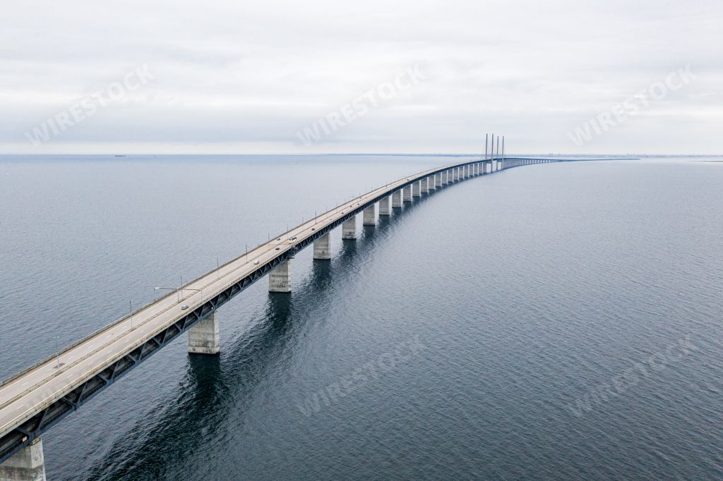 A high angle shot of the famous Oresund Bridge between Denmark and Sweden, Oresundsbron