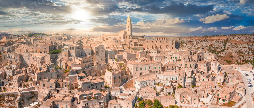 A panoramic view of Matera city in the region of Basilicata, in Southern Italy.