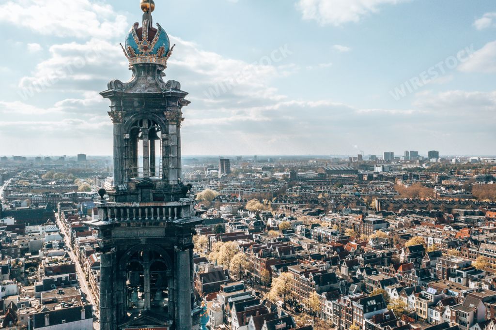 The top of the Amsterdam cathedral and the amazing view of the city