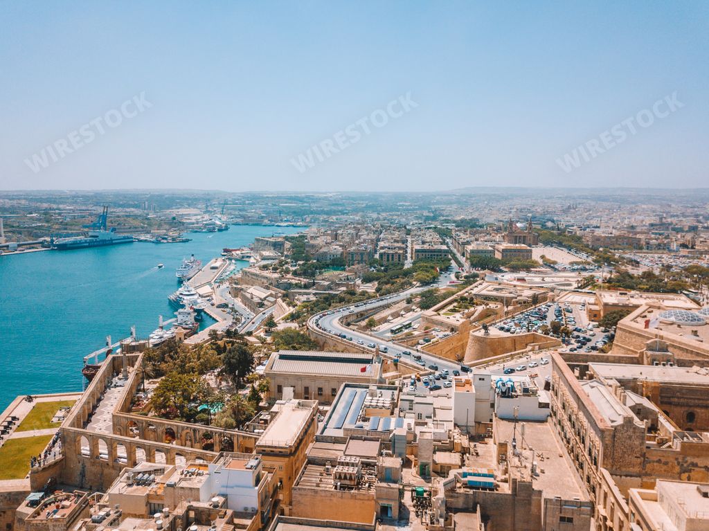 An aerial view of the ancient capital city of Valletta, Malta