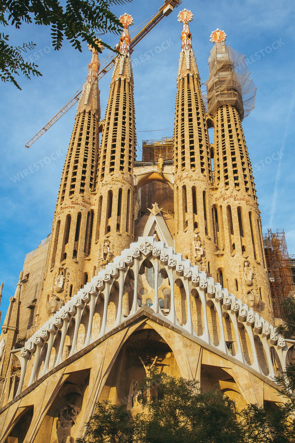 A beautiful view of the Sagrada Familia cathedral in Barcelona, Spain