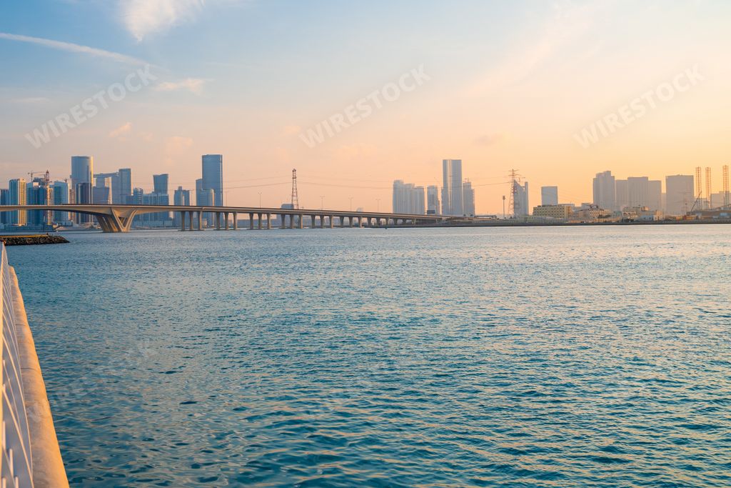 A beautiful shot of the Abu Dhabi skyline in the United Arab Emirates