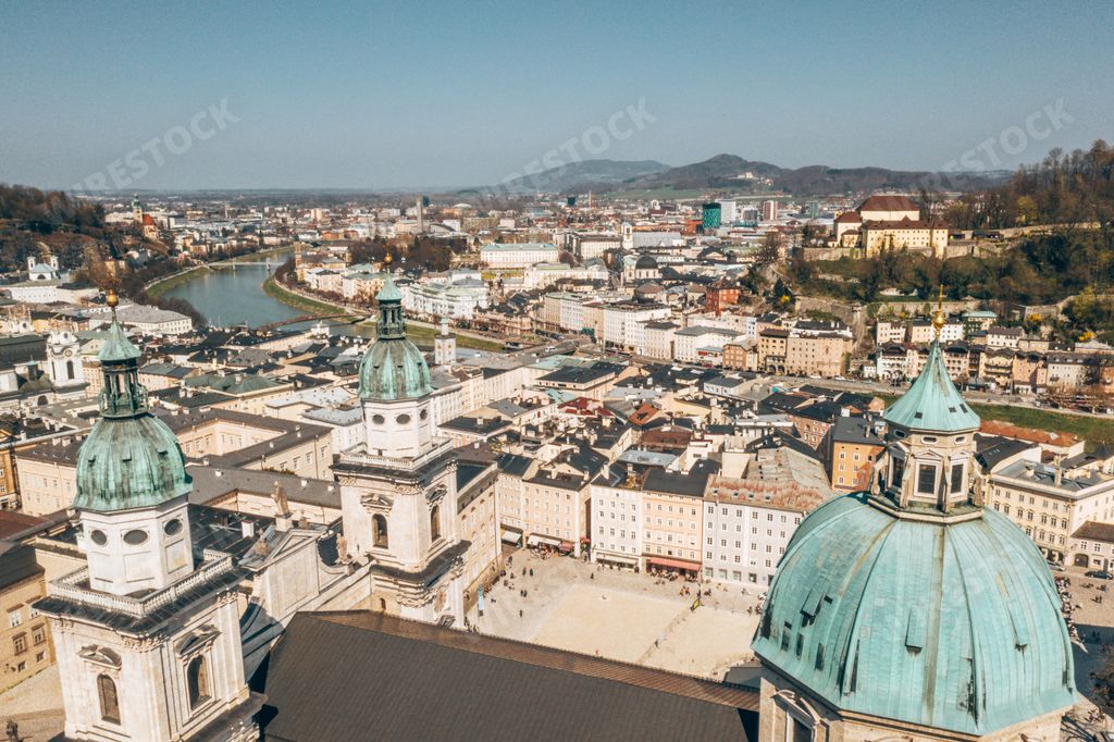 An aerial shot of the amazing cityscape of Salzburg in Austria