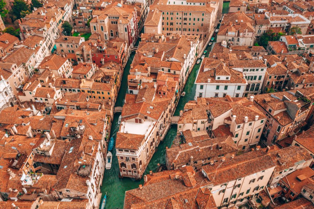 An aerial view of st Mark square, Campanile and Doge Palace in Venice Italy