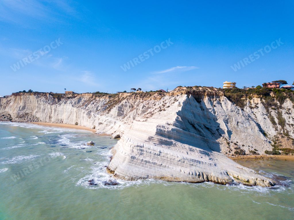 An aerial shot of Turkish Staircase on Sicily, Italy