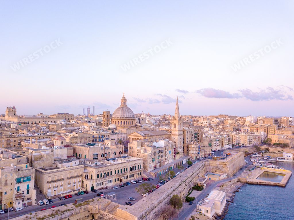 An aerial view of the ancient capital city of Valletta, Malta