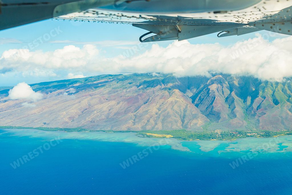 An airplane view of the Maui island, Hawaii