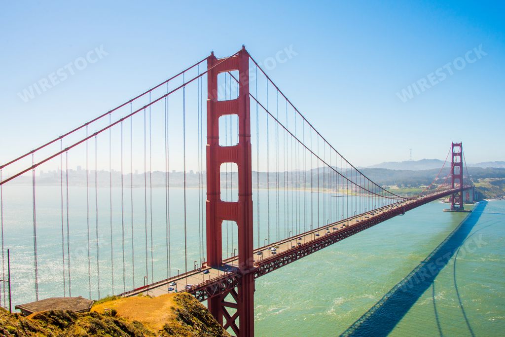 A beautiful view of the San Francisco Golden Gate Bridge from Hawk hill during daylight