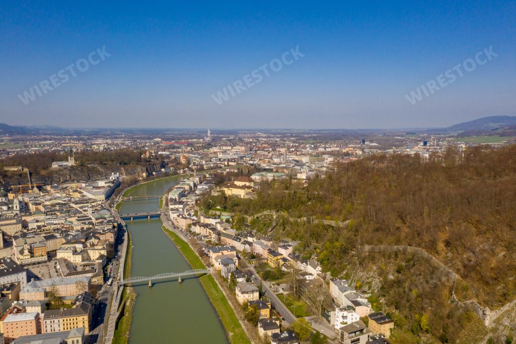 An aerial shot of the amazing cityscape of Salzburg in Austria