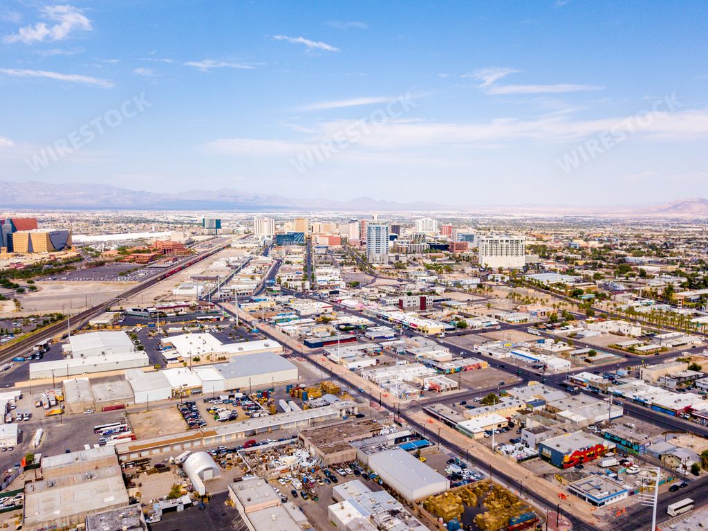 An aerial view of a cityscape with a lot of buildings in Las Vegas, Nevada, USA