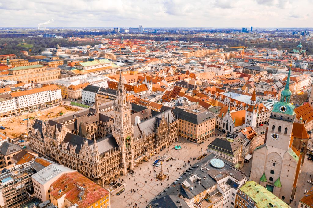 A birds eye view shot of stunning Munich, Germany