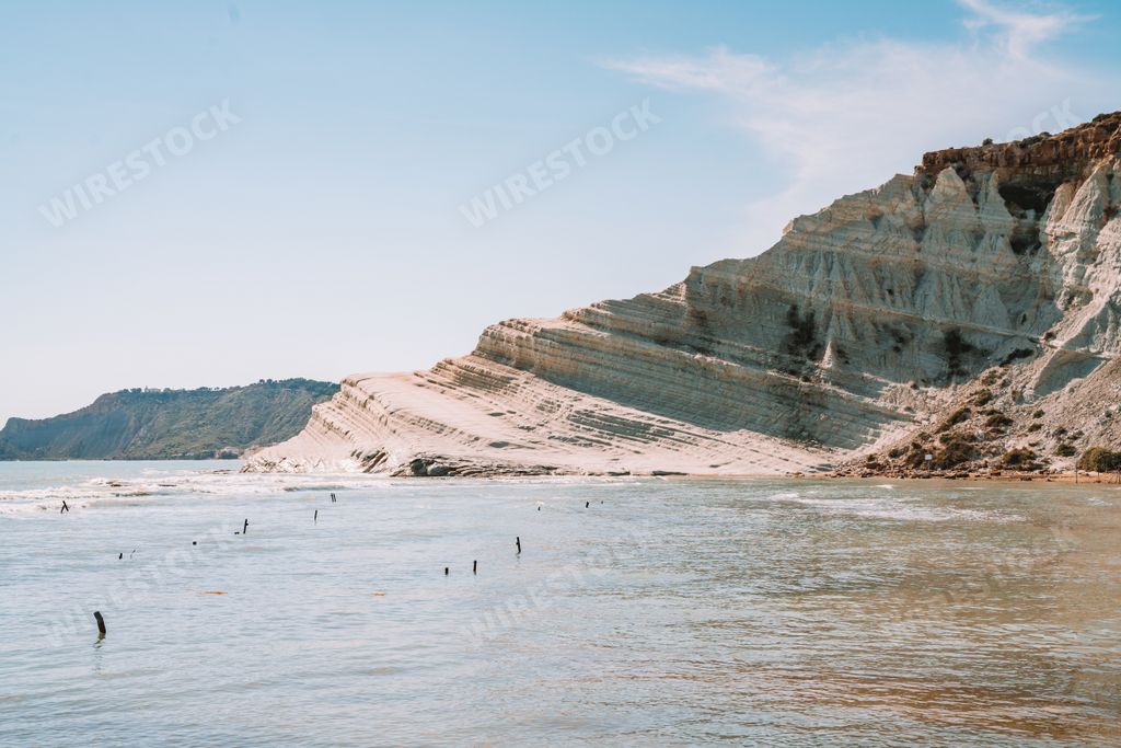 A beautiful view of the white cliff stairs known as the Scala dei Turchi in Realmonte, Sicily, Italy