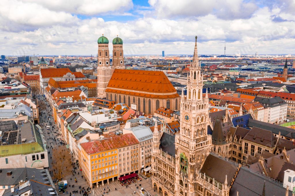 An aerial shot of the beautiful city of Munich, Germany