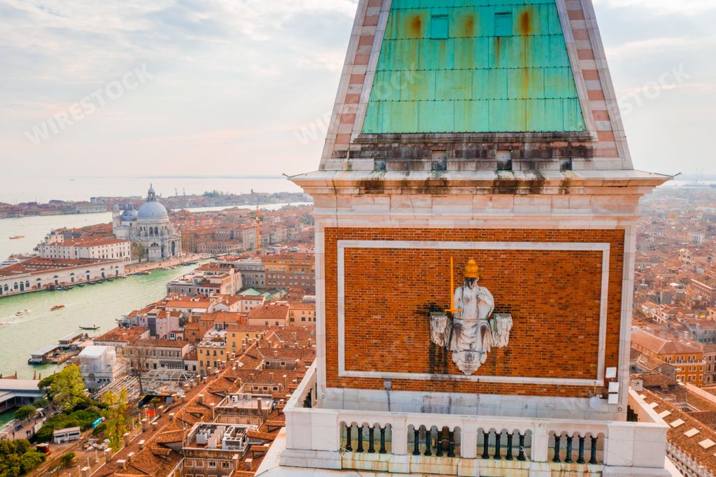 A famous bell tower of St Mark's Basilica and Loggetta at Piazza San Marco in Venice, Italy