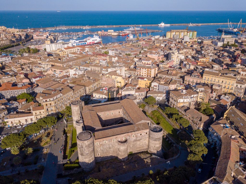 An aerial shot of the beautiful city of Catania, Italy