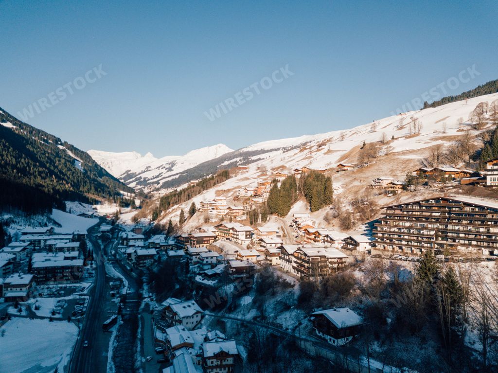 A beautiful mountain town covered in snow in the Alps in Austria
