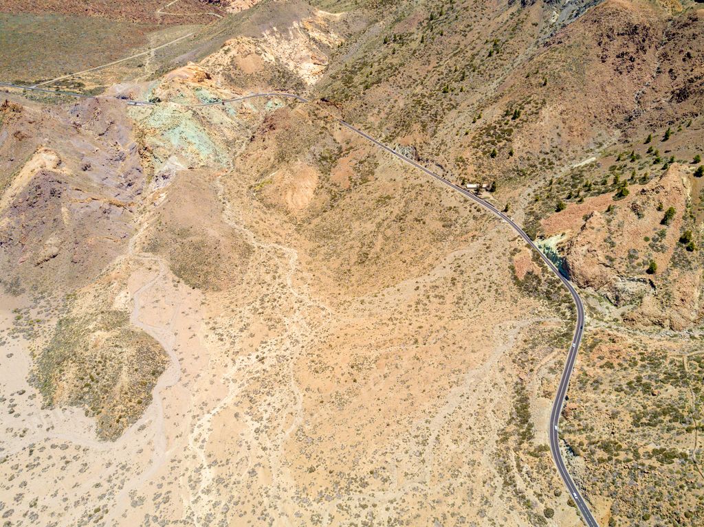 A beautiful aerial view of the Teide volcano from the desert on Tenerife island