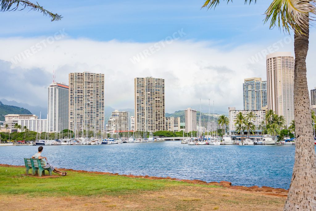 A beautiful view of Waikiki beach view on Honolulu, Hawaii from the ocean