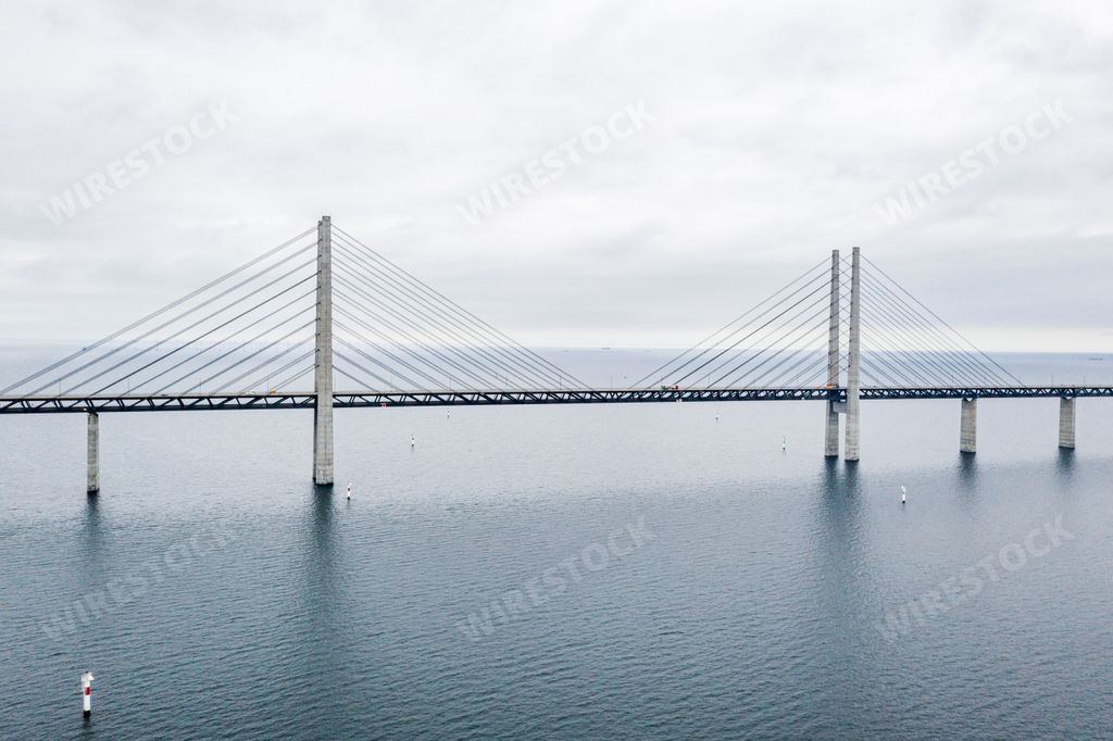 An aerial view of the Oresund bridge between Denmark and Sweden, Oresundsbron