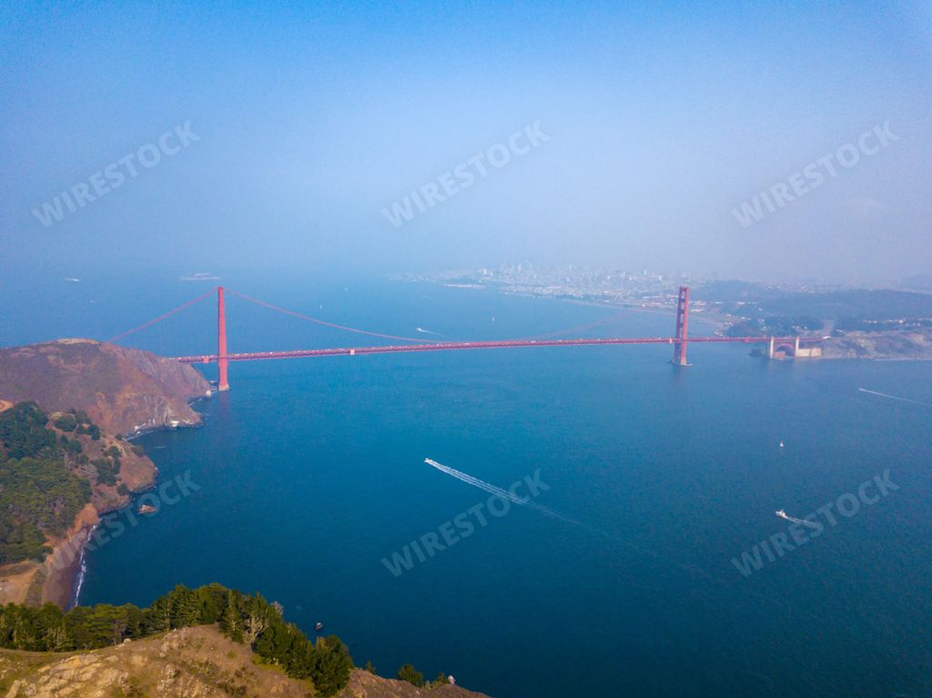An aerial view of the San Francisco Golden Gate bridge