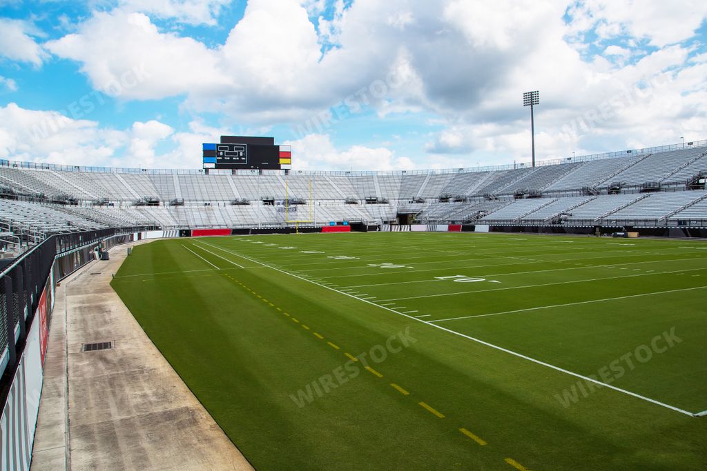A huge empty football stadium in the university in Orlando, Florida
