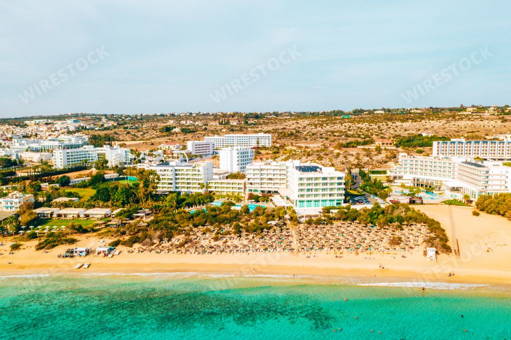 An aerial shot of beautiful Cyprus, Konnos Bay in Cape Greko natural park