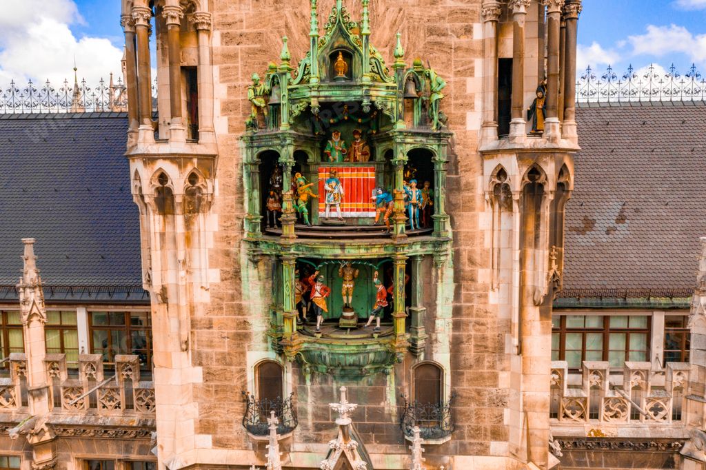 A closeup shot of Munich city center showing amazing german architecture in detail, near the Frauenkirche in Germany