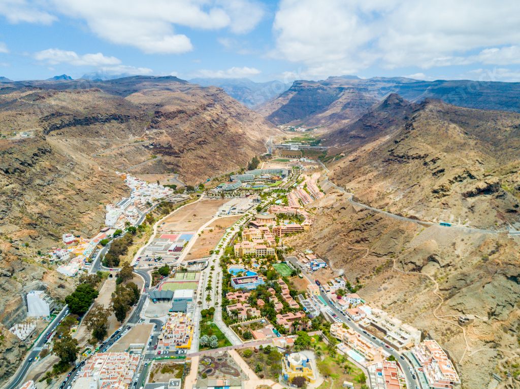 A beautiful aerial view of the Puerto Mogan town on Grand Canaria