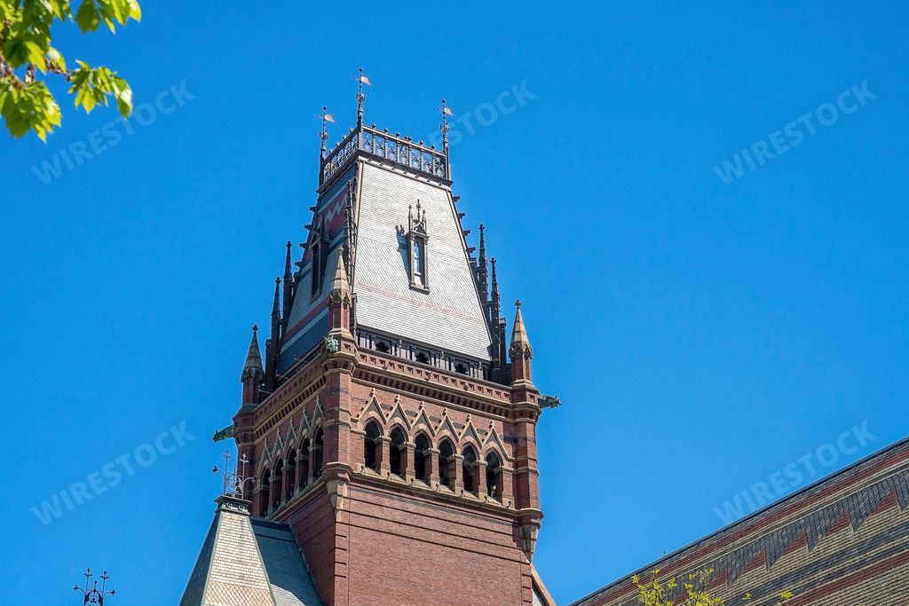 A low angle shot of the Memorial Hall of the Harvard University in Cambridge, USA