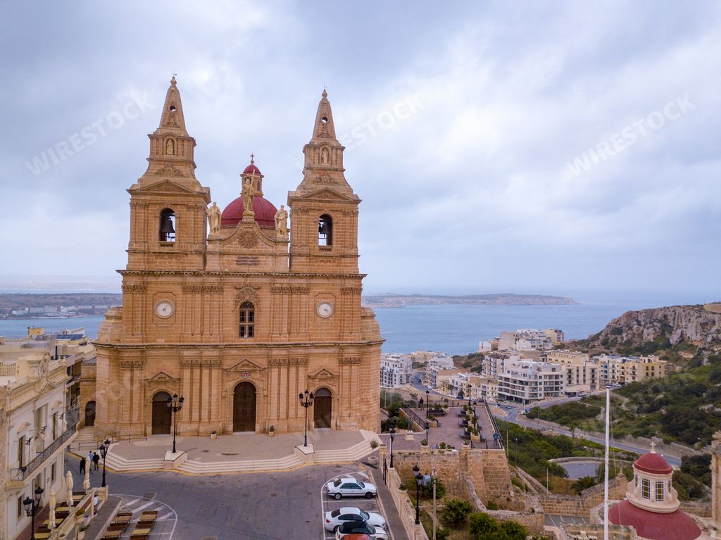 A high angle shot of the Parish Church of Mellieha in Malta