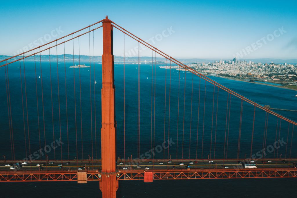 A beautiful scenery of the famous Golden Gate Bridge in San Francisco, California at sunset