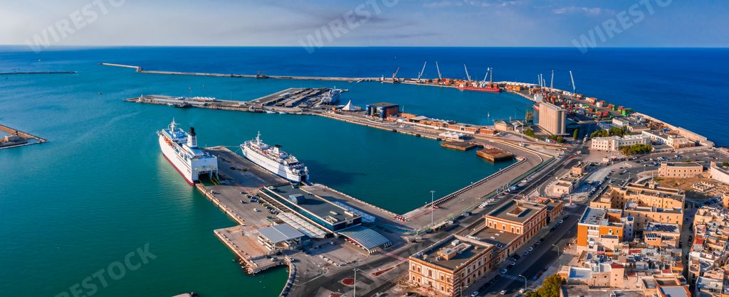 An aerial shot of the Bari City port in Bari, Apulia, Italy