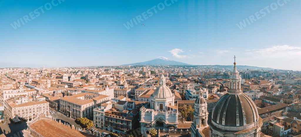 The view of the city of Catania with the view of Etna volcano, Sicily, Italy