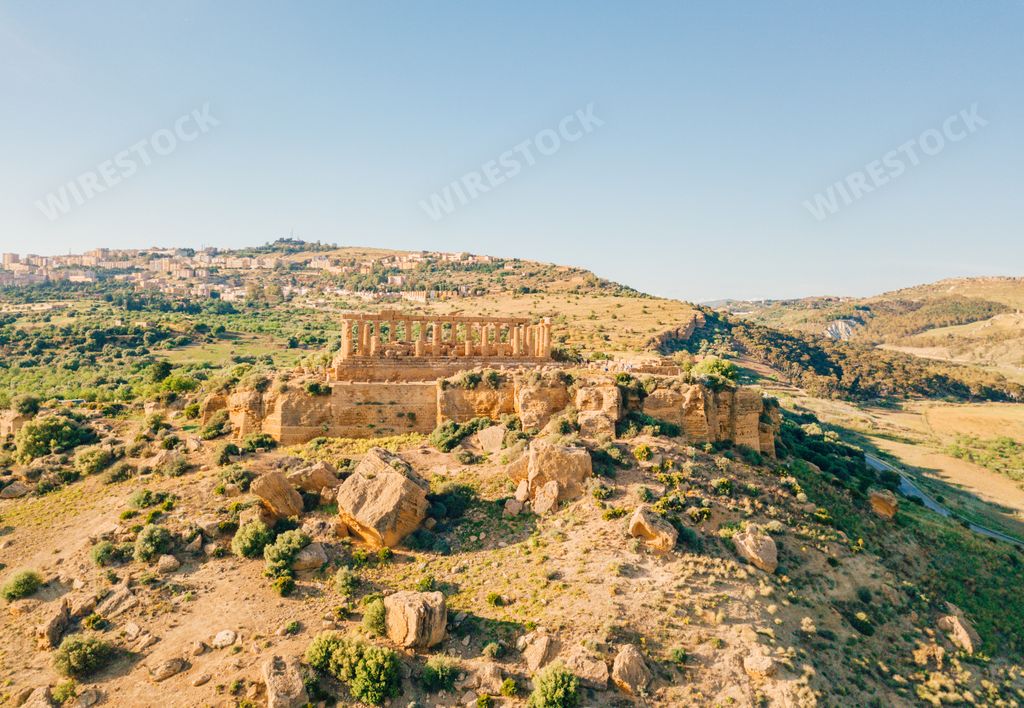 A landscape of Temple of Hera ruins of Doric style architecture in Selinunte Sicily, Italy