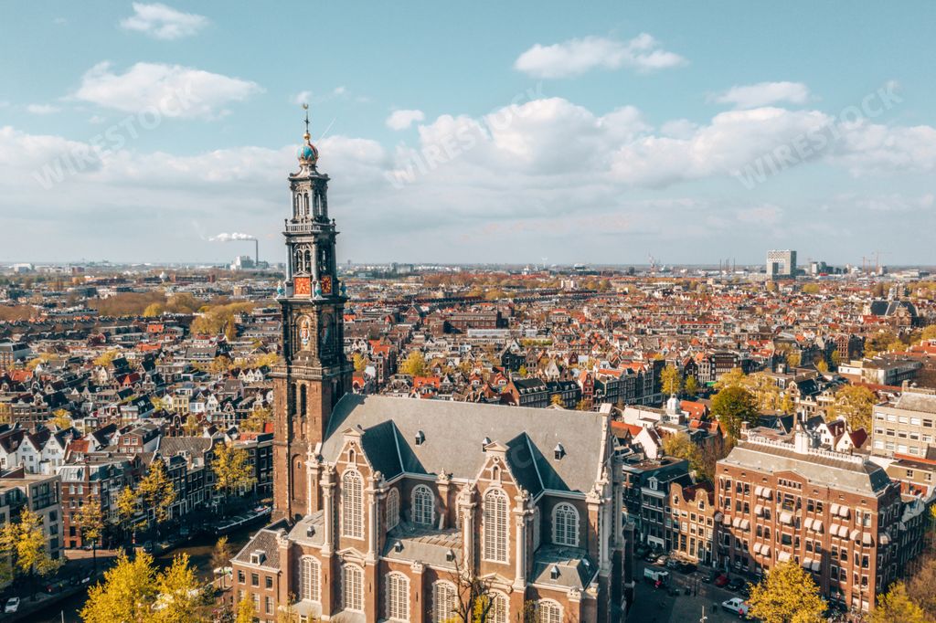 The cathedral of Amsterdam and the beautiful view of the city