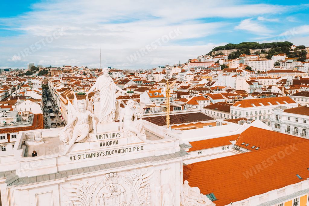 An aerial view of the famous Praca do Comercio (Commerce Square) in Lisbon, Portugal