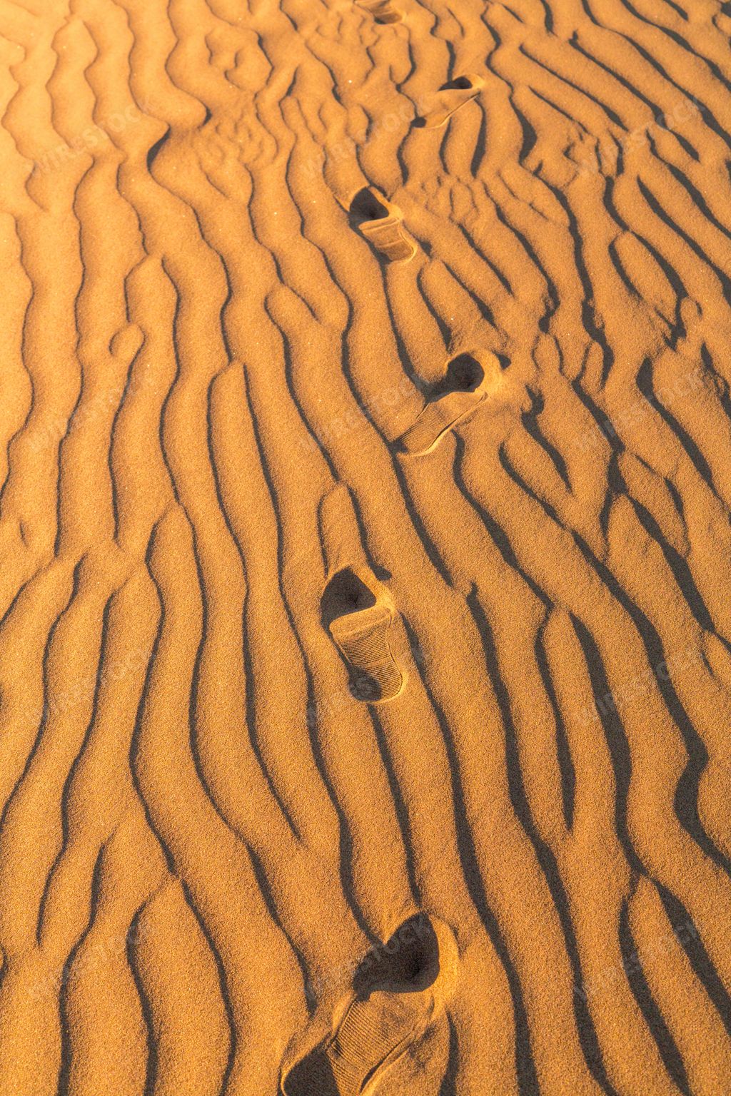 A vertical shot of footprints on Maspalomas dunes in the Gran Canaria island
