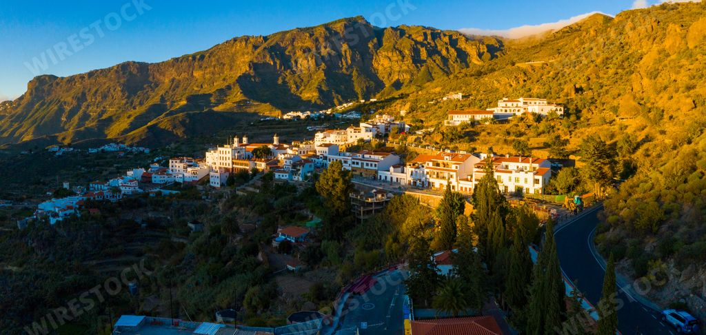 A beautiful aerial view of the Gran Canaria mountains in the island with Teide volcano view