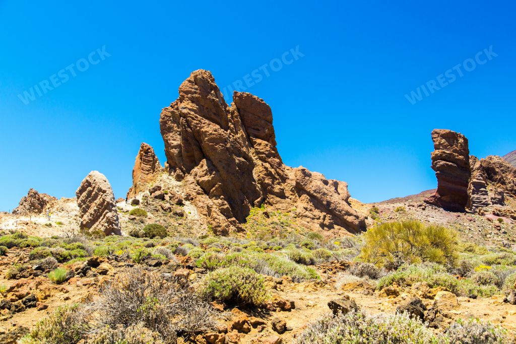 The Teide volcano view from the bottom of a desert on Tenerife island