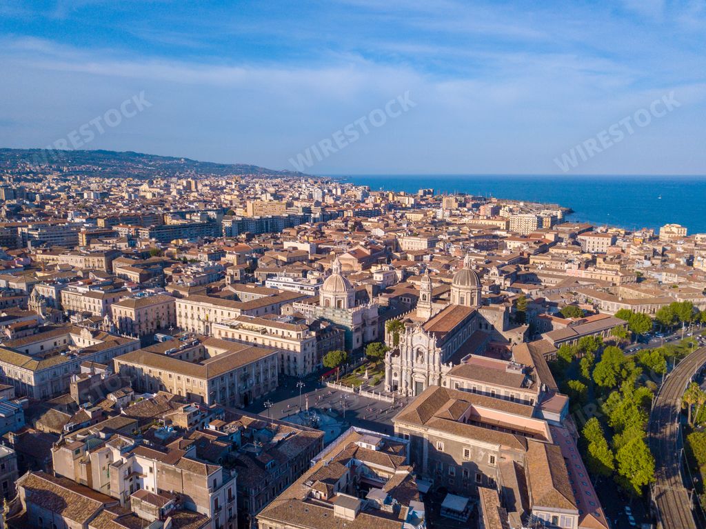 An aerial view of the buildings in Catania, Italy